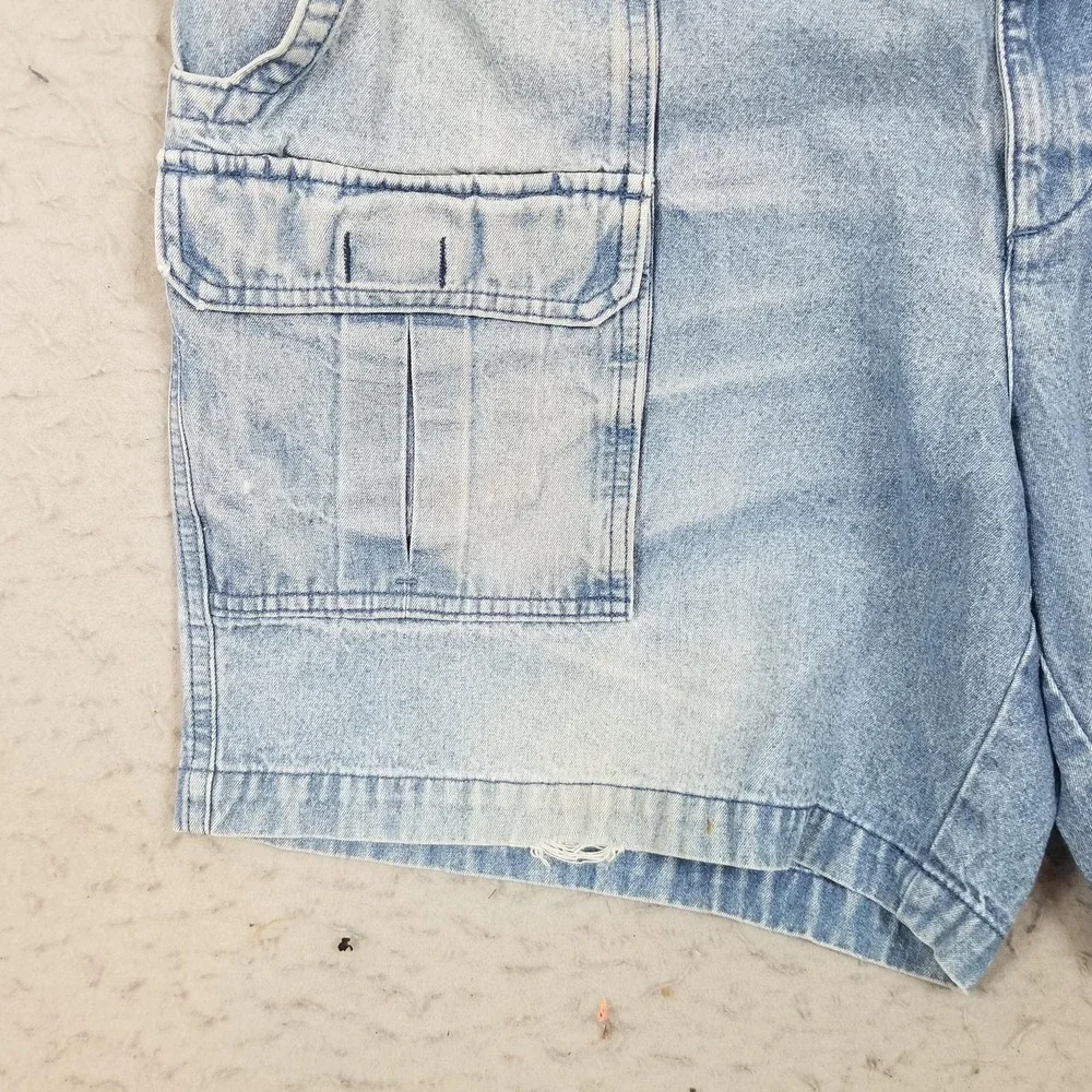 Savane Shorts Mens 40 Blue Denim Cargo 100% Cotton Elastic Waist 7 Inseam Casual